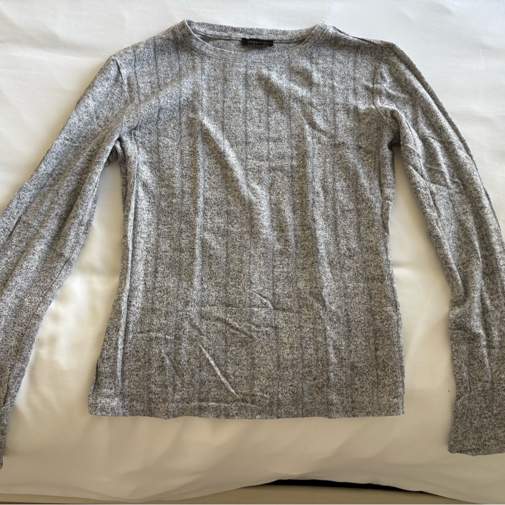 Dynamite Gray Crewneck Sweater with Ribbed Details